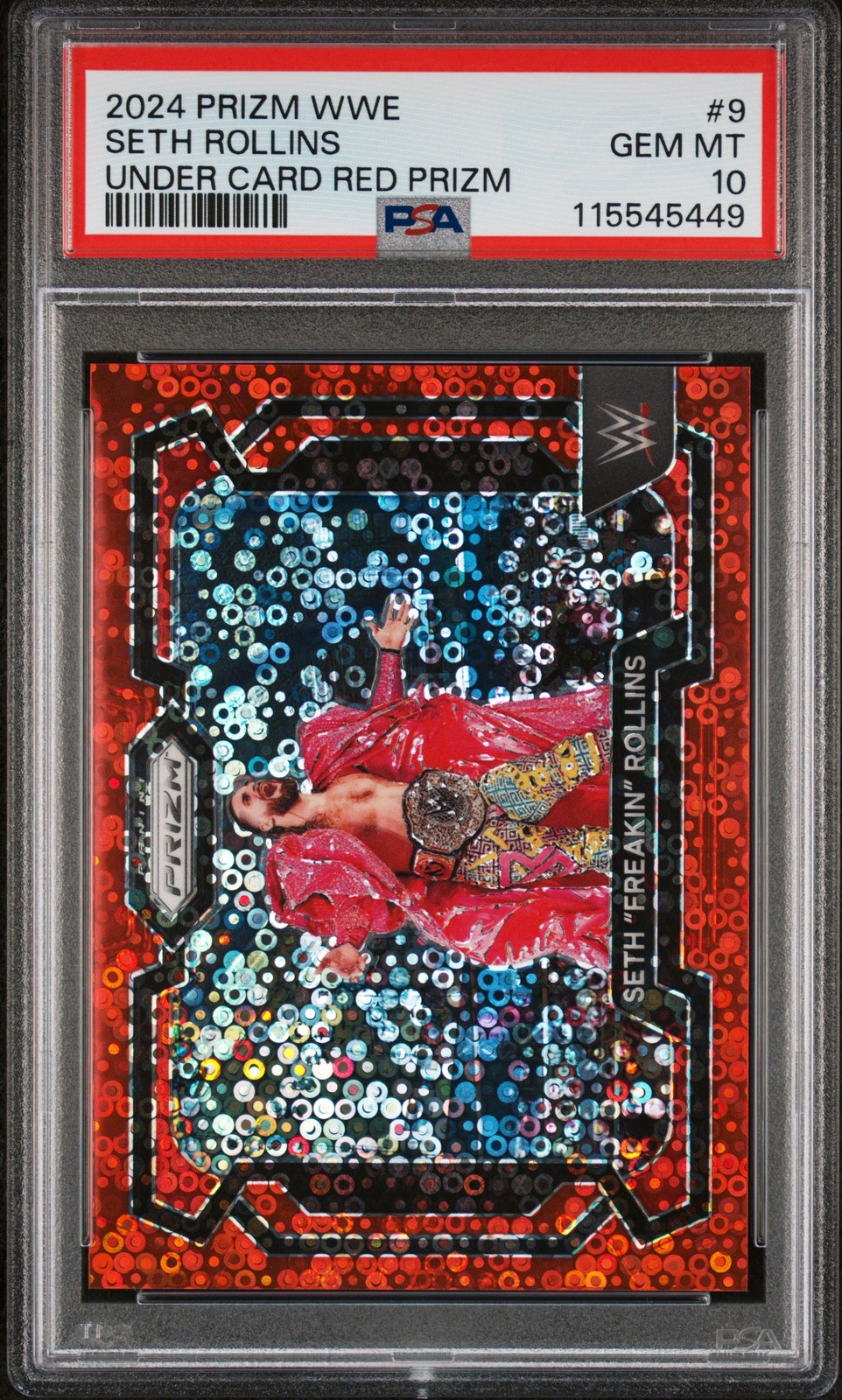 2024 PANINI PRIZM WWE UNDER CARD RED PRIZM SETH "FREAKIN" ROLLINS 50/99 PSA 10
