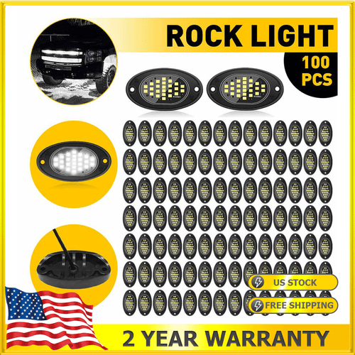 100 Pod LED Rock Lights Fit Offroad Jeep Boat Truck UTV Underbody ATV Lamp White - Picture 1 of 10