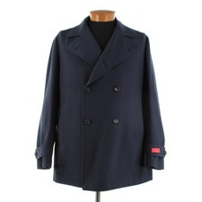 Isaia NWT Wool / Cashmere Double Breasted Pea Coat Size 56R (~2XL US) In Blue