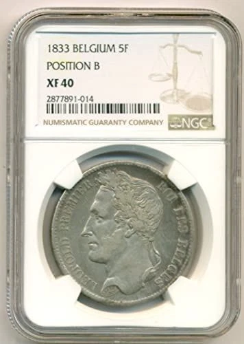 Belgium Leopold I 1833 Silver 5 Francs Position B XF40 NGC