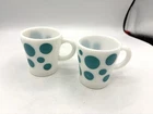 Vintage Coffee Mugs Polka Dot Milk Glass Anchor Hocking USA HTF Cups White Teal