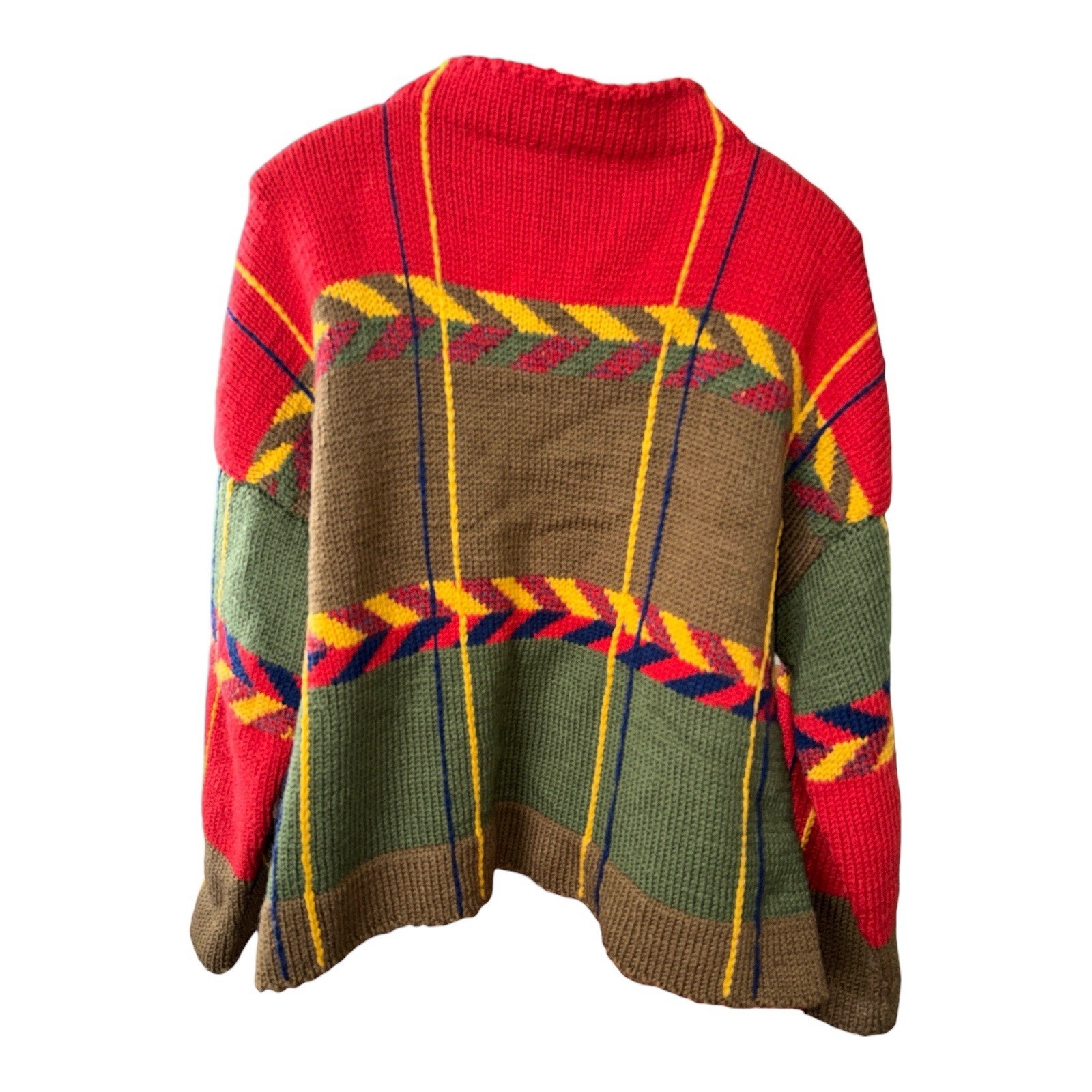 Hand Knit Wool Cardigan Jacket Patchwork Abstract… - image 2