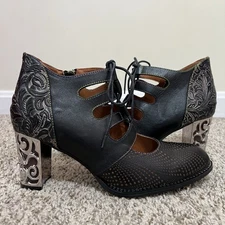 Spring Step L’Artiste Novelia Dott Pumps Lace Up Embossed Cut-Out Metal Size 41