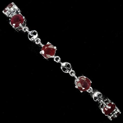 925 Sterling Silver Bracelet Round Ruby 5mm Natural Gemstone Jewelry 7inches - Picture 2 of 14