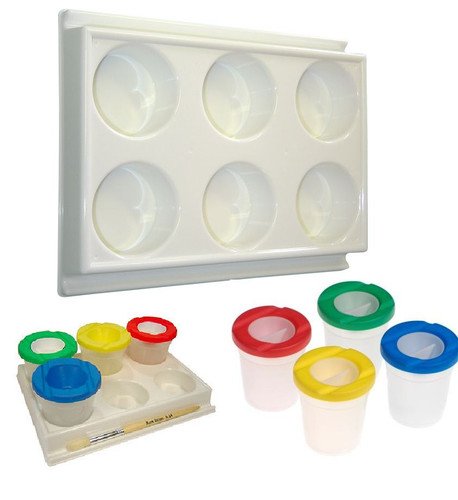 NON SPILL CRAFT WATER POTS & LIDS FOR PAINTING & PALETTE POT HOLDERS PRE-SCHOOL - Picture 1 of 11