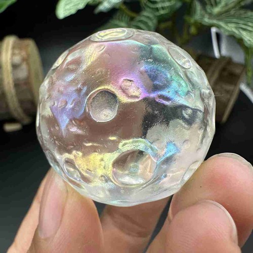 40mm Electroplate Smelting Quartz Carved Moon Quartz Crystal Reiki Sphere 1pc - Picture 6 of 16