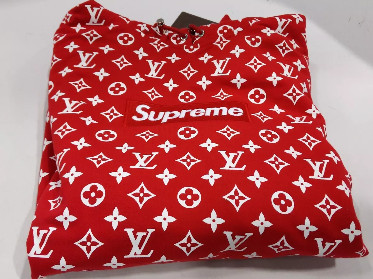 Pre-owned Louis Vuitton Supreme Lv Box Logo Hoodie Hooded Sweatshirt Sz Xl  Rare Authentic In Red