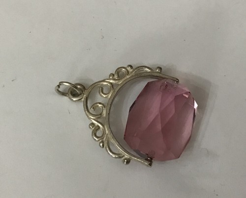 VINTAGE STERLING SILVER 925 ROSE PINK GLASS FILIGREE SWIVEL FOB PENDANT - C - Picture 2 of 7
