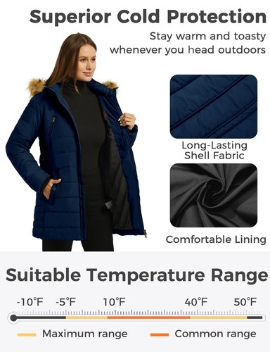 Chaqueta acolchada acolchada gruesa de invierno Wantdo para mujer Abrigo cálido Parka capucha de piel - Imagen 46 de 70