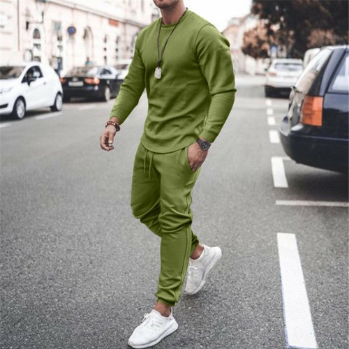 T-shirt uomo girocollo manica lunga top pantaloni set joggers palestra sport tuta - Foto 14 di 16