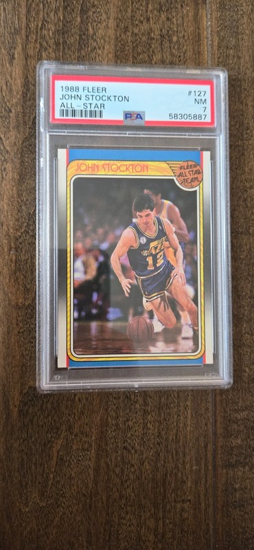 1988 1988-89 FLEER ALL STAR JOHN STOCKTON UTAH JAZZ GONZAGA HOF # 127 PSA 7 NM