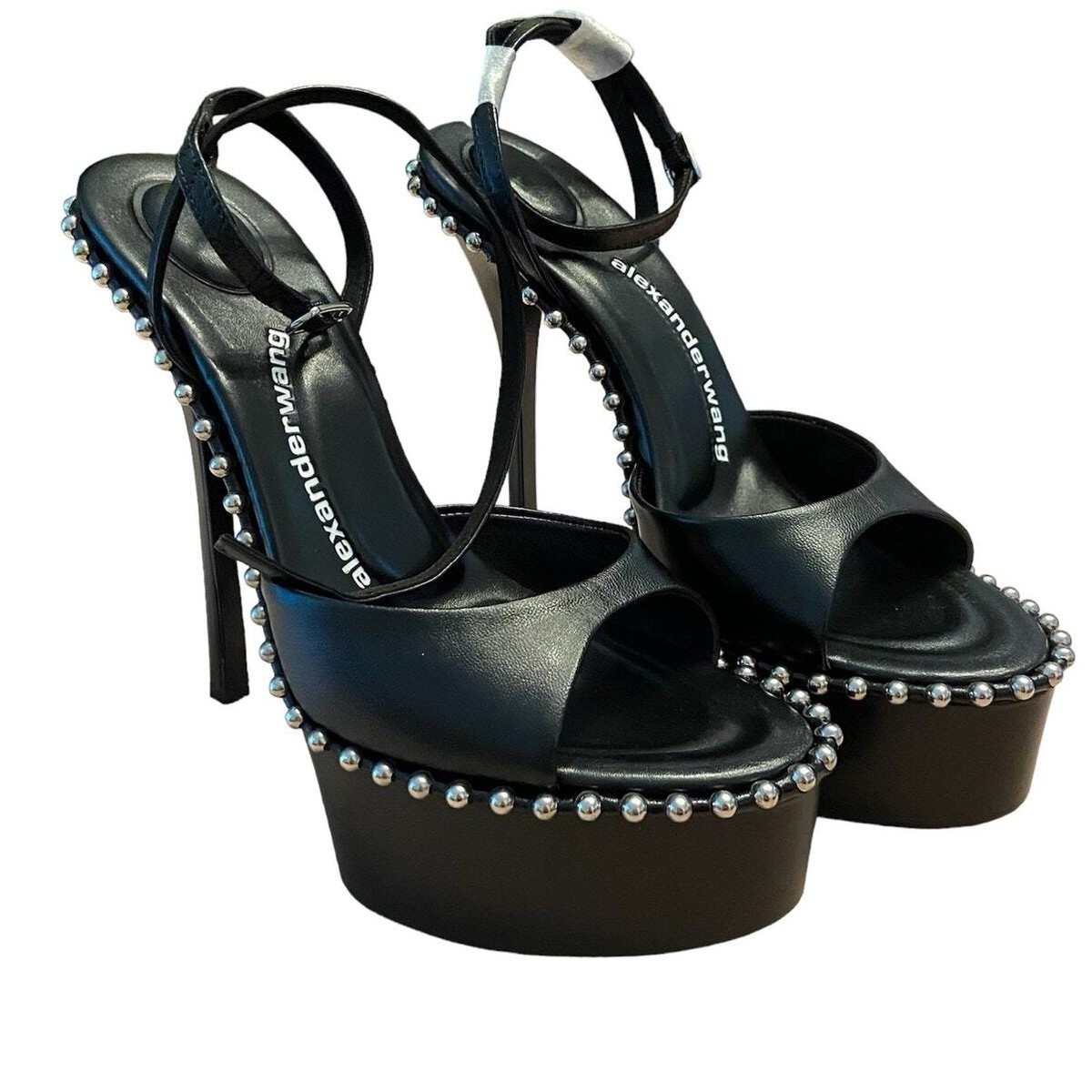 パンプス Nova 145 Sandals - Alexander Wang - Leather - Black Alexander Wang Nova 145 Platform Sandals Studded Ankle Strap