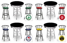 Bar Table Set Vintage Gas Theme 3-pc Black Table with Black Metal Decal Stools