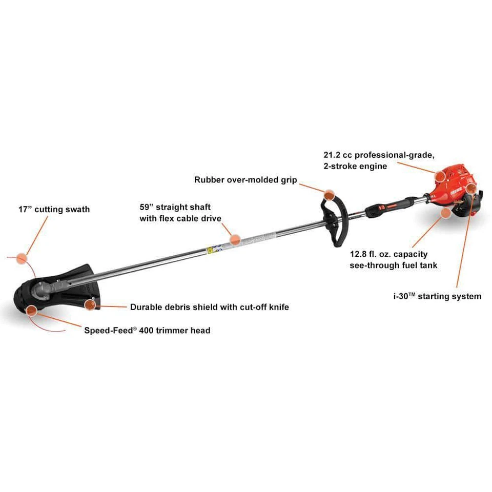 Echo String Lawn Trimmer 21.2 cc Gas 2-Stroke Straight Shaft Pro-Grade Weed Wack - Image 3 of 4