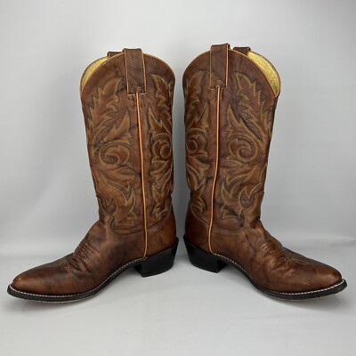 Justin Boots Brown Marbled Leather Cowboy Mens 8D Made In Mexico Style 1560 VGUC