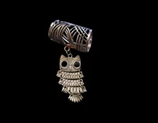 Vintage Scarf Owl Ring Silver Tone Metal Black Cut Glass Eyes Costume Jewellery