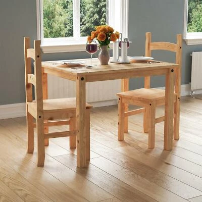 Corona Dining Set 2 Seater 3 Piece Chairs Table Solid Waxed Pine Furniture