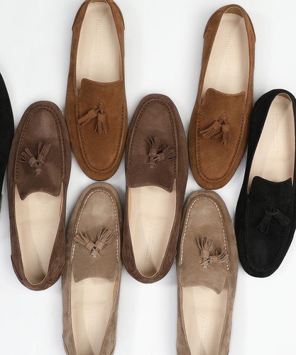 Mocasines deslizantes Firenze Atelier hechos a mano de gamuza negra punta moc borla - Imagen 21 de 21