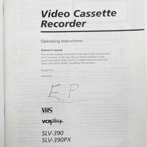 1995 Sony SLV390 VHS VCR Video Cassette Recorder Manual Operator Instruction E10