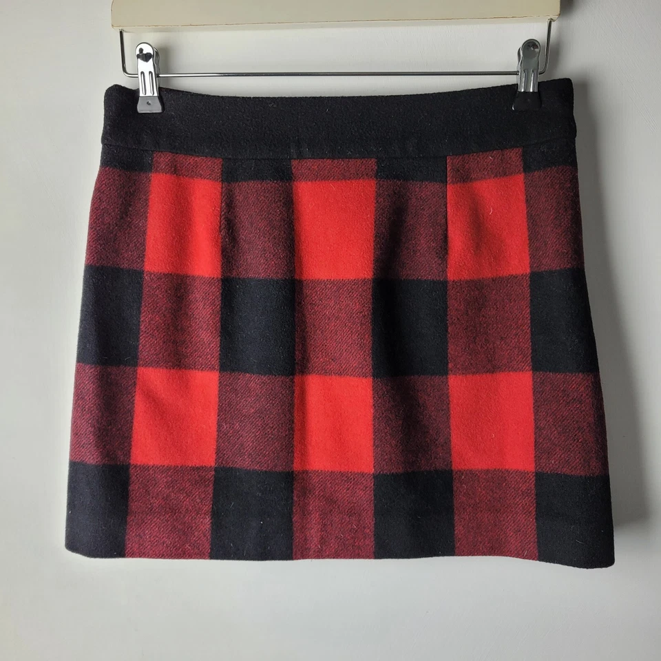 J Crew Women Size S Black Red Buffalo Check 100% Wool Mini Skirt Casual Preppy - Image 2 of 4