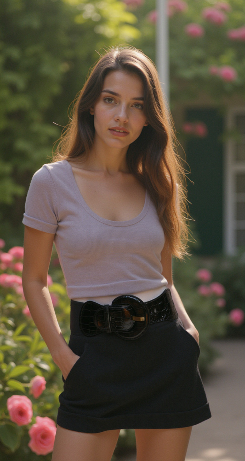 Fun Women Hip High Waist Stretch Wide Black Color Belt Big Round Buckle Fit XS M