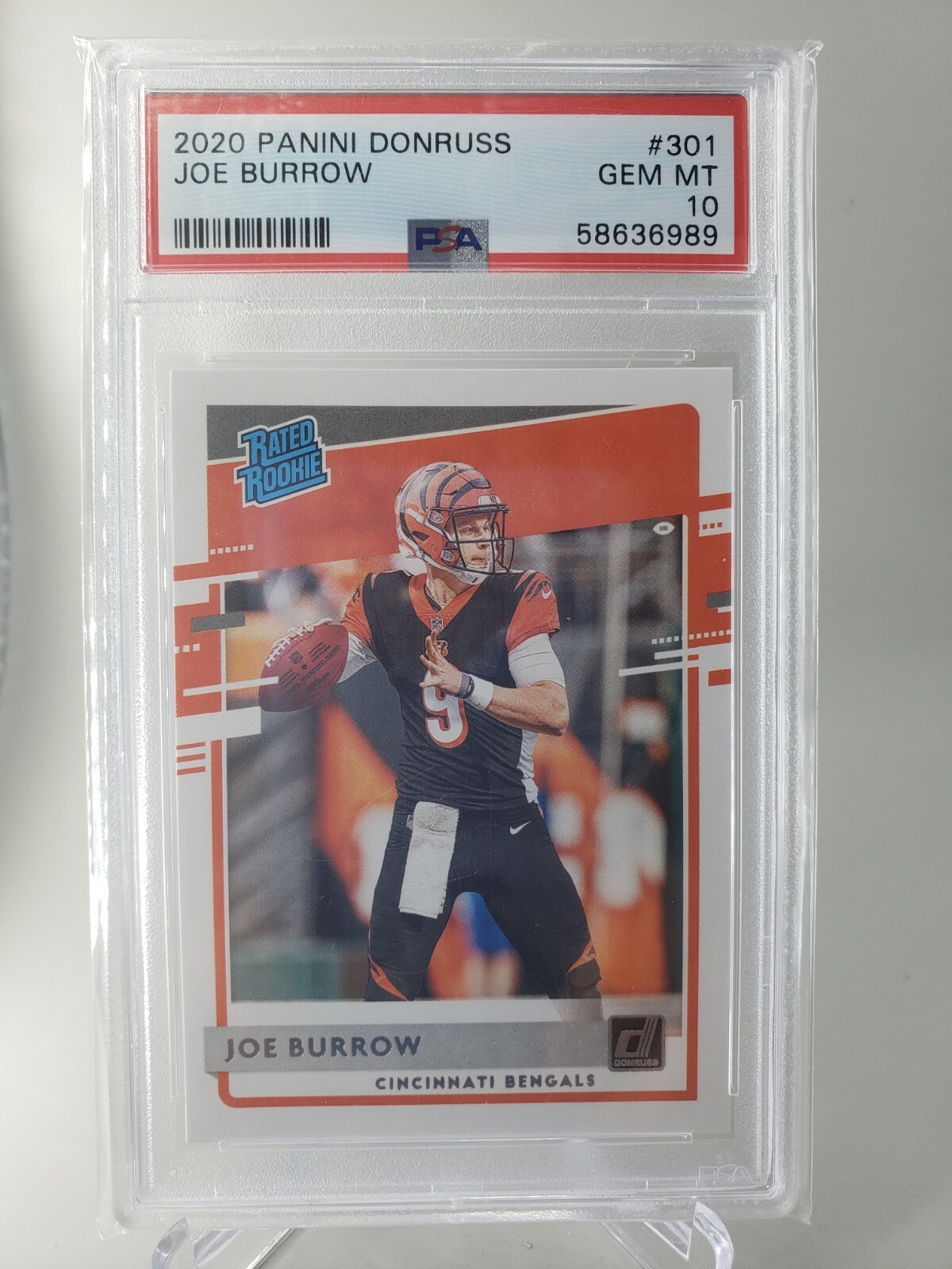 JOE BURROW 2020 PANINI DONRUSS RATED ROOKIE PSA 10 CARD #301 BENGALS RC