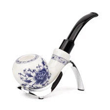 Ceramic Tobacco Pipe 9mm Filter Bent Acrylic Stem Mouthpiece Smoking Pipe Brush