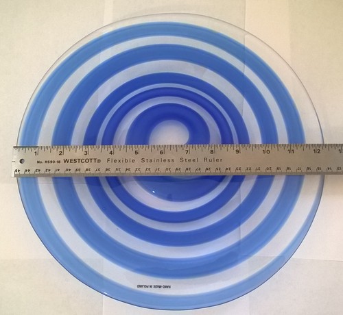 Poland Hand Blown Art Glass Thick Platter Plate Bowl 12" Blue Clear Spiral NICE! - Picture 9 of 17