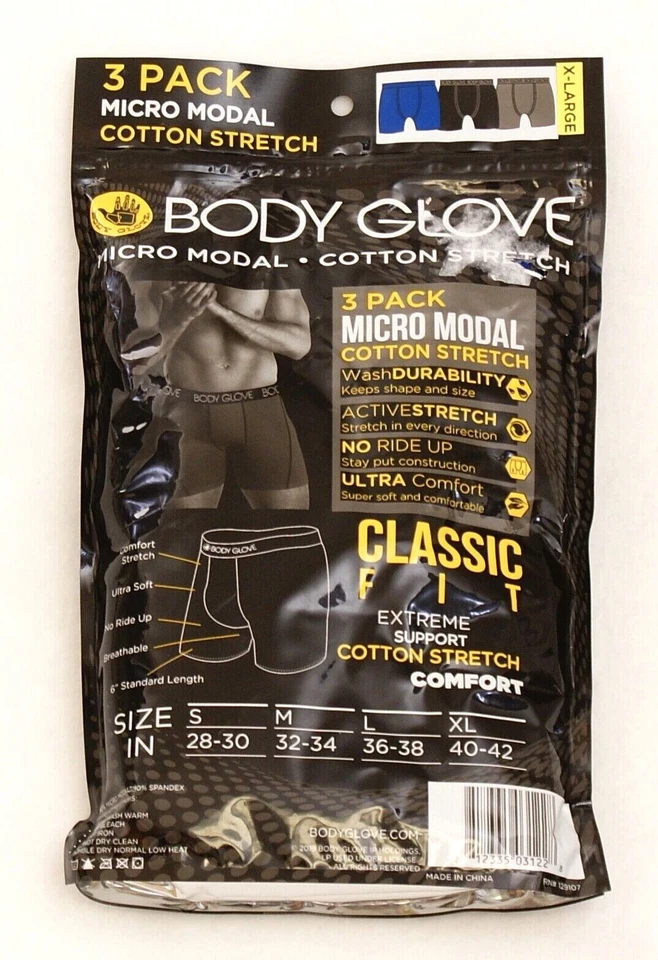 Body Glove Assorted Boxer Brief Cotton Stretch Underwear 3 in Package Men's NWT - Image 2 of 2
