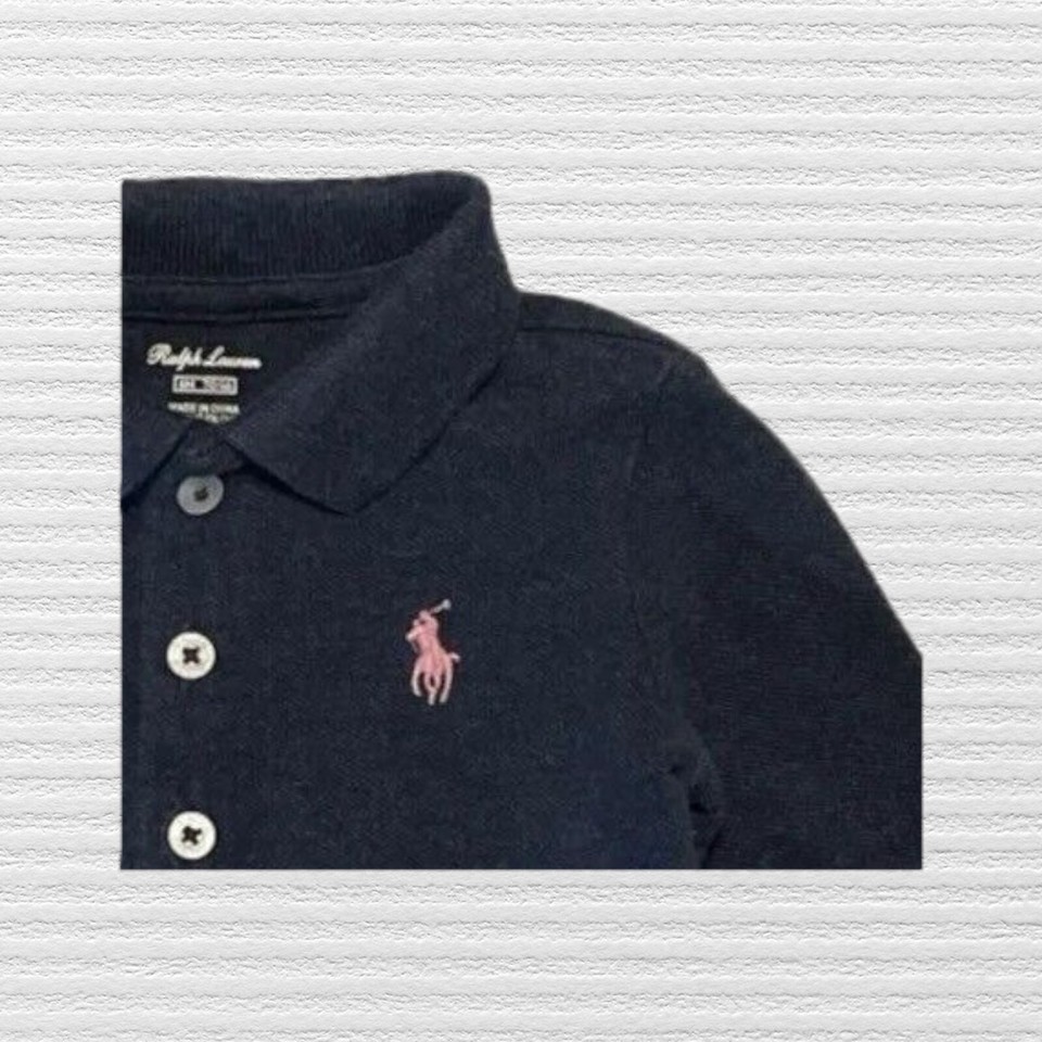 Ralph Lauren Baby Girls Polo Dress Heather Blue Long Sleeve Peplum Hem