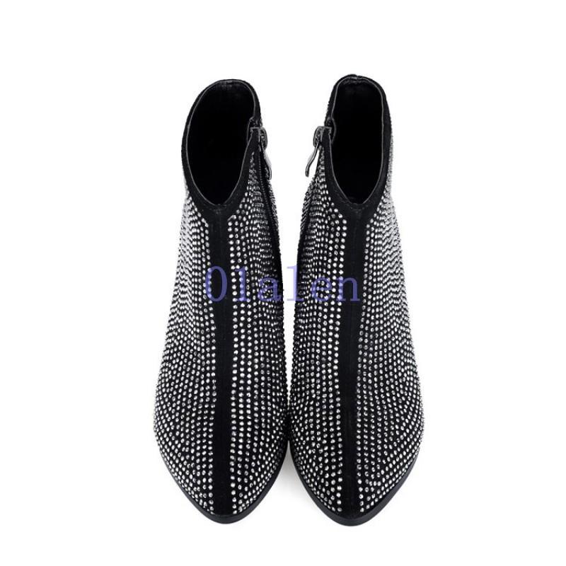 2019 Women's Rhinestone Ankle Boots Mid Mid Mid Block Heel Round Toe Zip Party shoes 08700f 2019 Women's Rhinestone Ankle Boots Mid Mid Mid Block Heel Round Toe Zip Party shoes 08700f