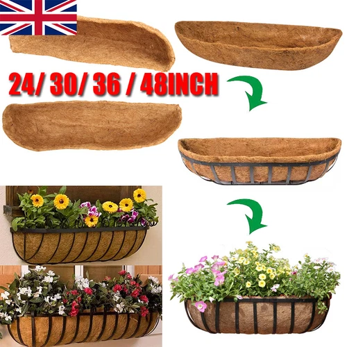 24-36'' Hanging Basket Trough Coco Liner Flower Planting Wall Planter Window Box - Picture 1 of 13