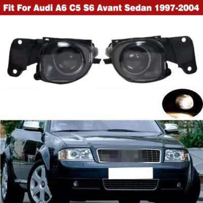 Pair Convex Lens Fog Lights Driving Lamp For Audi A6 C5 S6 Avant Sedan 1997-2004