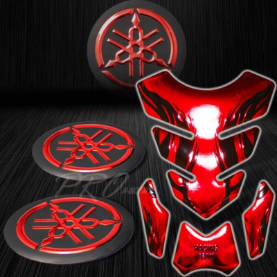 Chrome Red Tribal Fire Fuel Tank Pad+2'' 3D Fairing Emblem Sticker For R1 R3 R6