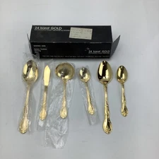 24k GOLD  ELECTROPLATE LUXURY TABLEWARE By Goldworks 6pc Set Sarah Anne