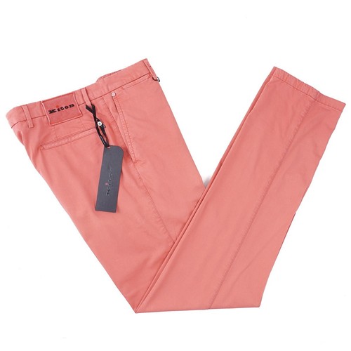 Kiton Napoli Tailored-Fit Washed Salmon Pink Cotton Chino Pants 40 NWT