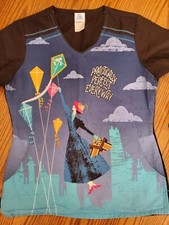 Disney Mary Poppins Scrub Top Small  EUC  Blue