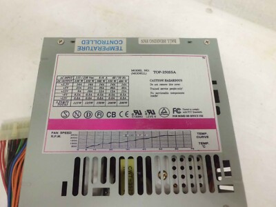 TOP-250SSA ATX POWER SUPPLY 20PIN 18INCHES, +5, +12, -5, -12, 4 MOLEX, 2 BERG