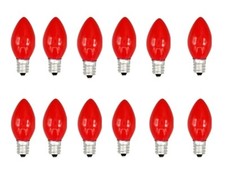 12pk Red Light Bulbs C-7 Base Night Light String Light Replacement Bulbs 4w