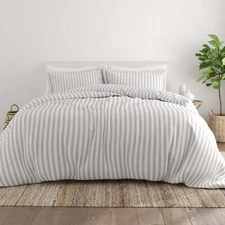 Noble Linens Light Gray Puffed Rugged Stripes Duvet Duvet Cover King/Cal King
