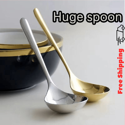 1pc Stainless Steel Soup Spoon, Long Handle, Big Head, Kitchen & Hotel Use