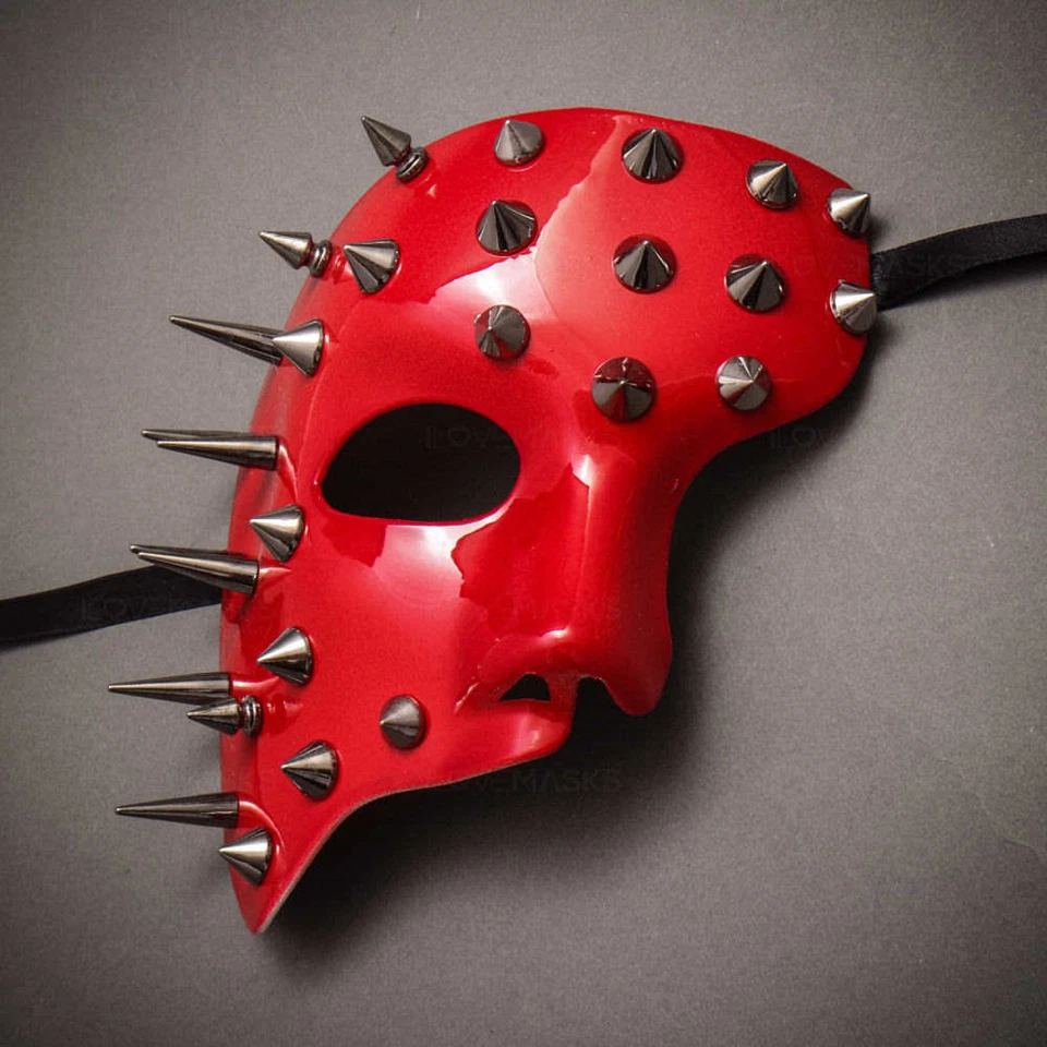 ILOVEMASKS Phantom Half Face Steampunk with Spikes Grossy Red Costume Party Mask - Image 2 of 3
