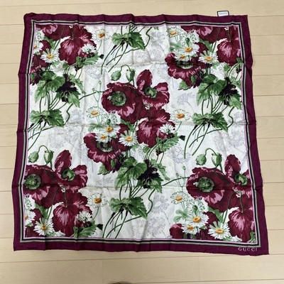 Gucci Scarf White Red Silk Floral Women Italy 117552 | eBay