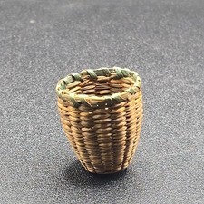 1" Vtg Sweet Grass Thimble Case Holder Mini Basket No Lid Miniature Dollhouse