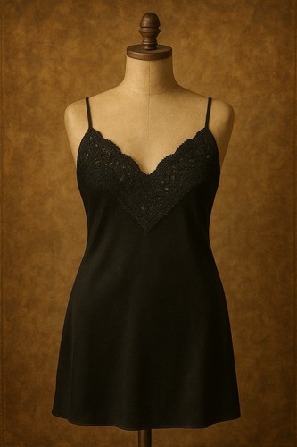 Vintage Y2K Delicates Black Slip Dress Nightgown Lace Sequin M Satin Lingerie - Picture 2 of 8