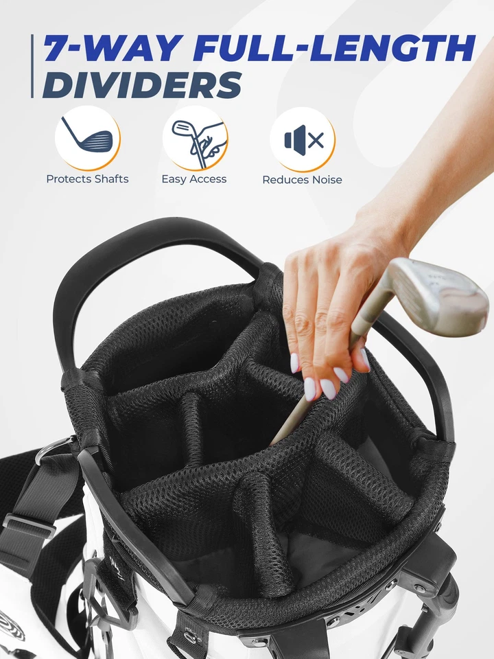 Bolsa de pie de golf ligera de 7 vías con divisores de longitud completa bolsa refrigeradora 900D Farbenic Foto 4 de 4