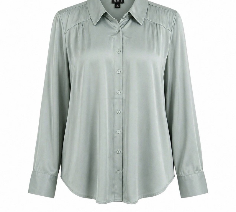 NWT Torrid Madison Satin Button-Up Long Sleeve Shirt Mint Green Women’s SZ  5