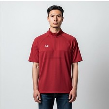 Under Armour HeatGear Red Short Sleeve 1/4 Zip Polo Shirt Mens XXL Loose Fit NEW