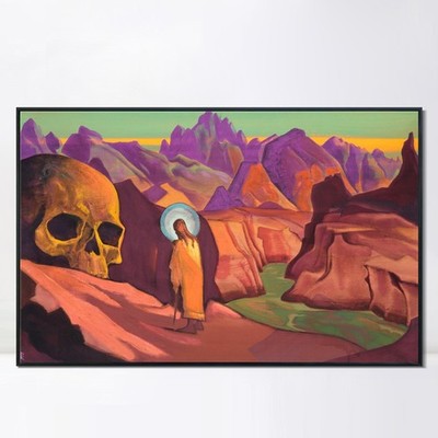 Framed Canvas Print Issa and giant's head, 1932 by Nicholas Roerich Wall Art