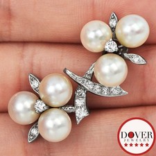 Estate Diamond 7mm Pearl 14K White Gold Floral Bouquet Pin Brooch 5.7 Grams NR